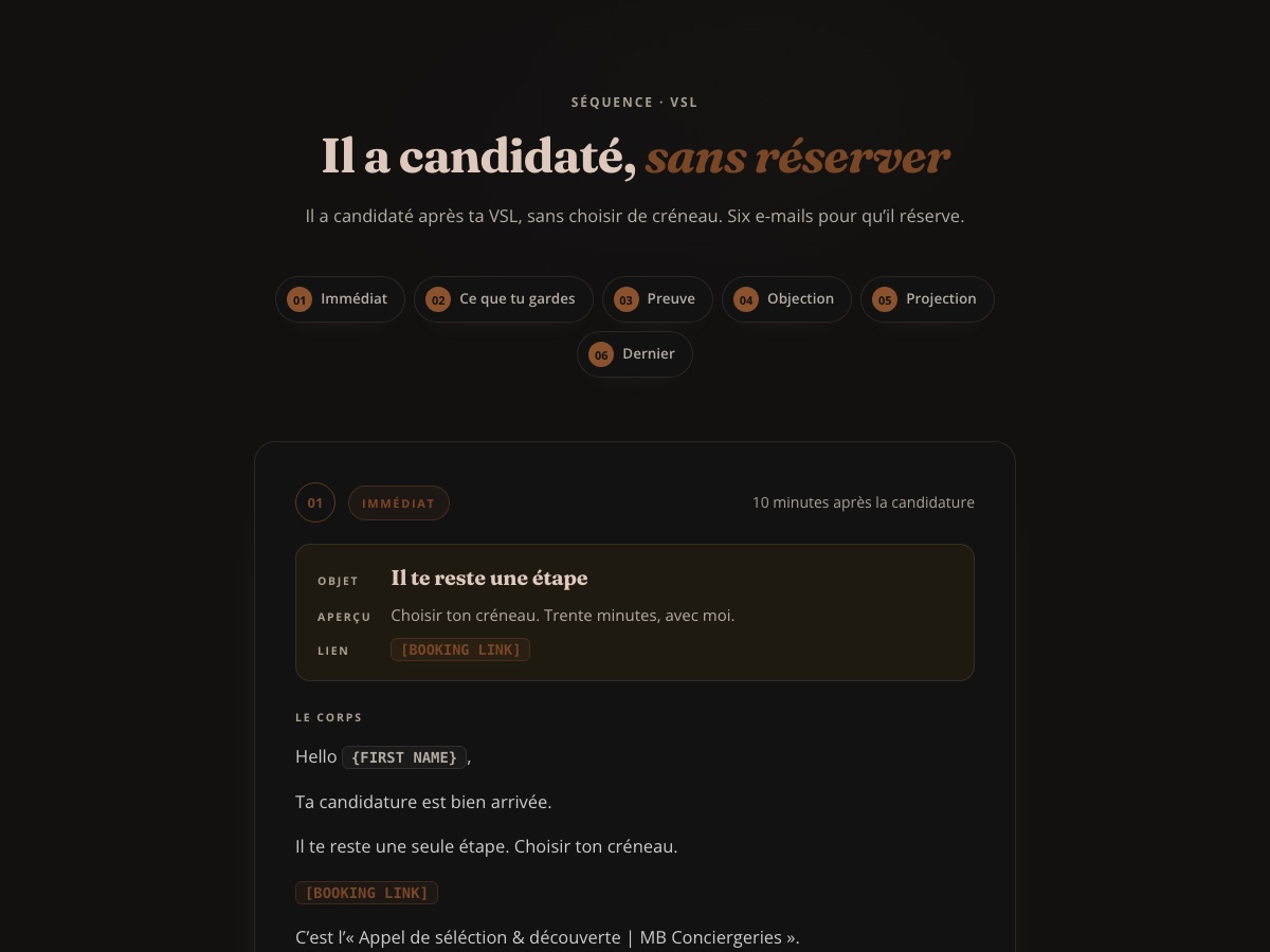 Aperçu de la séquence candidature sans créneau