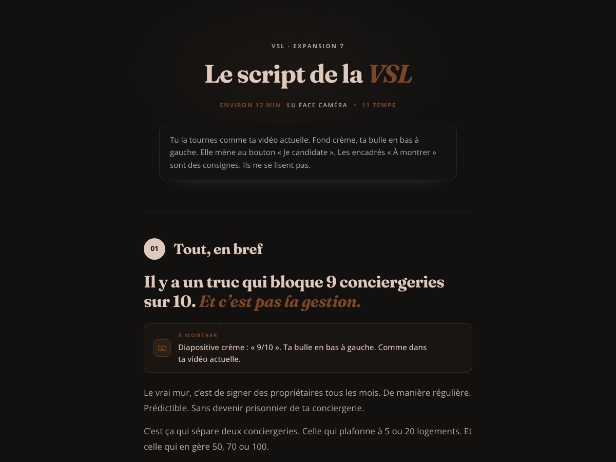 Aperçu du script de la VSL